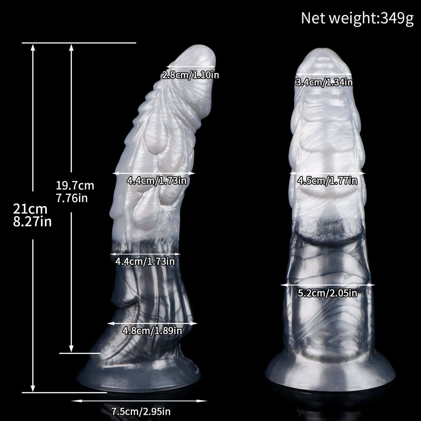 Tugarin dragon dildo in the Stormpeak colourway -- platinum silicone -- Dragon Dildo®
