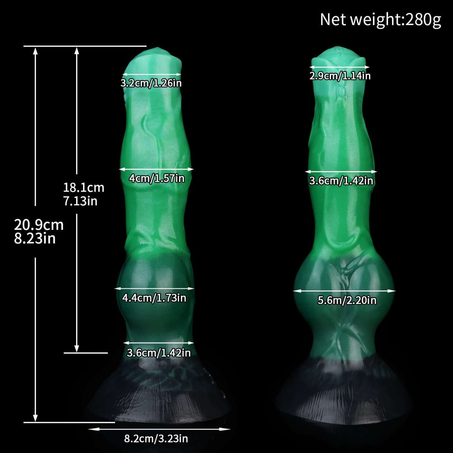 Cu Sith monster dildo in the Verdantclaw colourway -- platinum silicone -- Dragon Dildo®