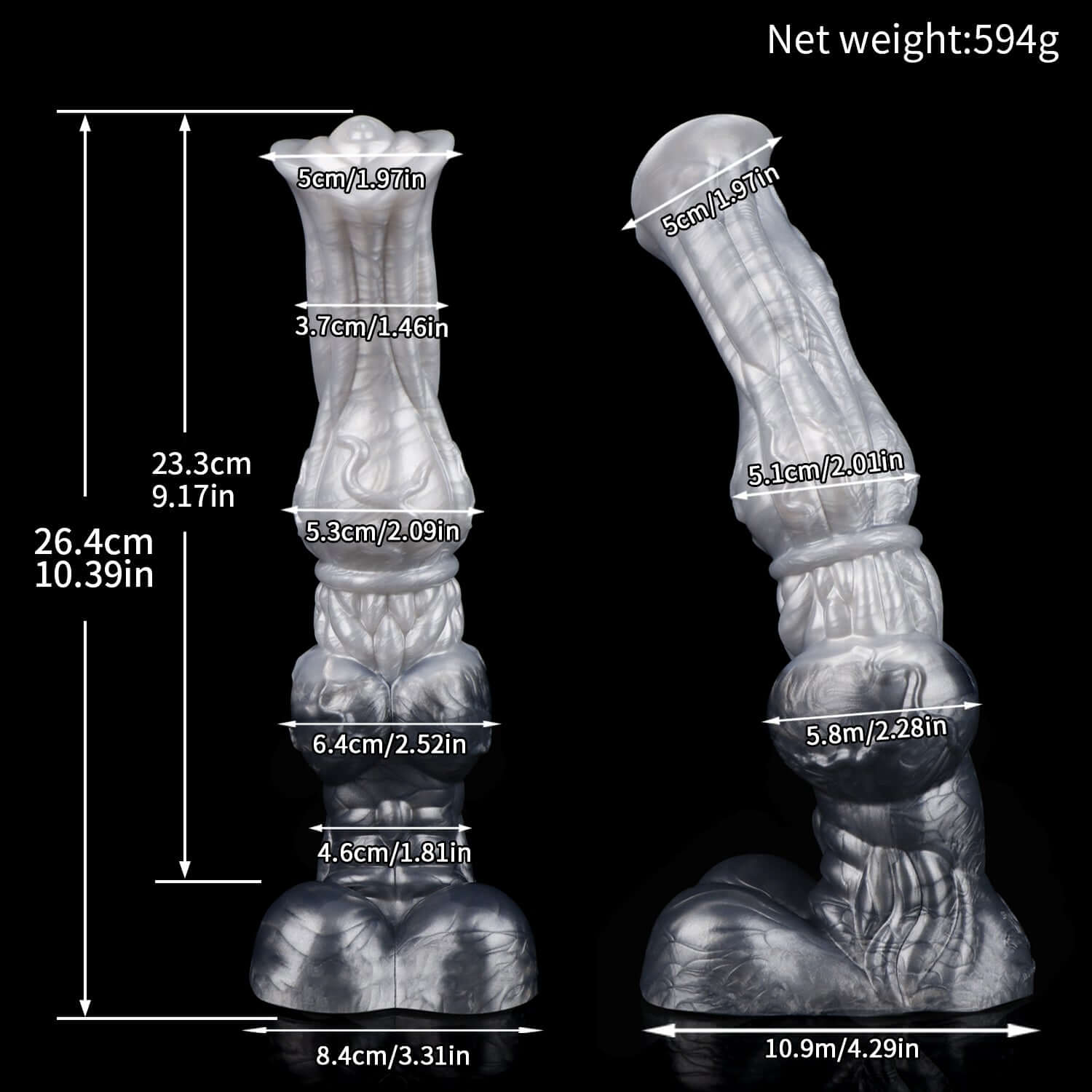 Hrimfaxi horse dildo in the Stormpeak colourway -- platinum silicone -- Dragon Dildo®