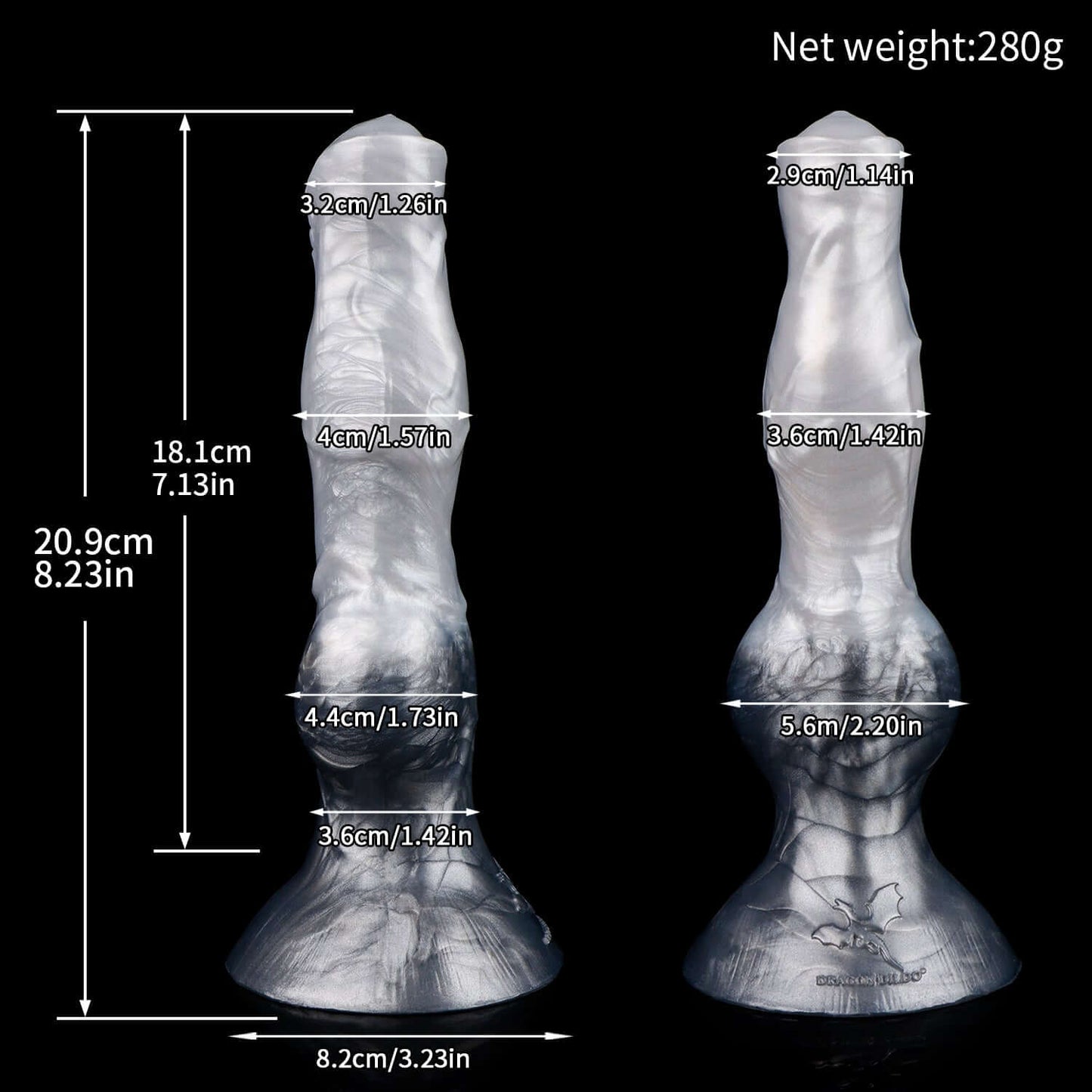 Managarmr monster dildo in the Stormpeak colourway -- platinum silicone -- Dragon Dildo®
