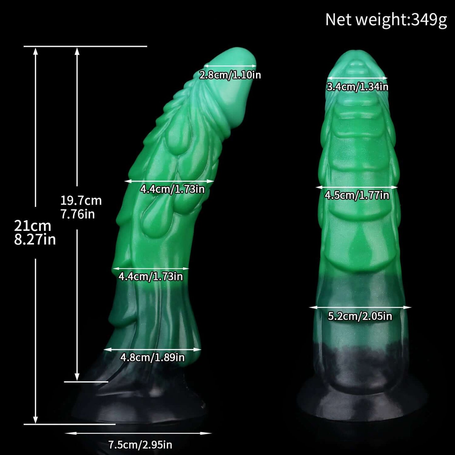 Peluda dragon dildo in the Verdantclaw colourway -- platinum silicone -- Dragon Dildo®