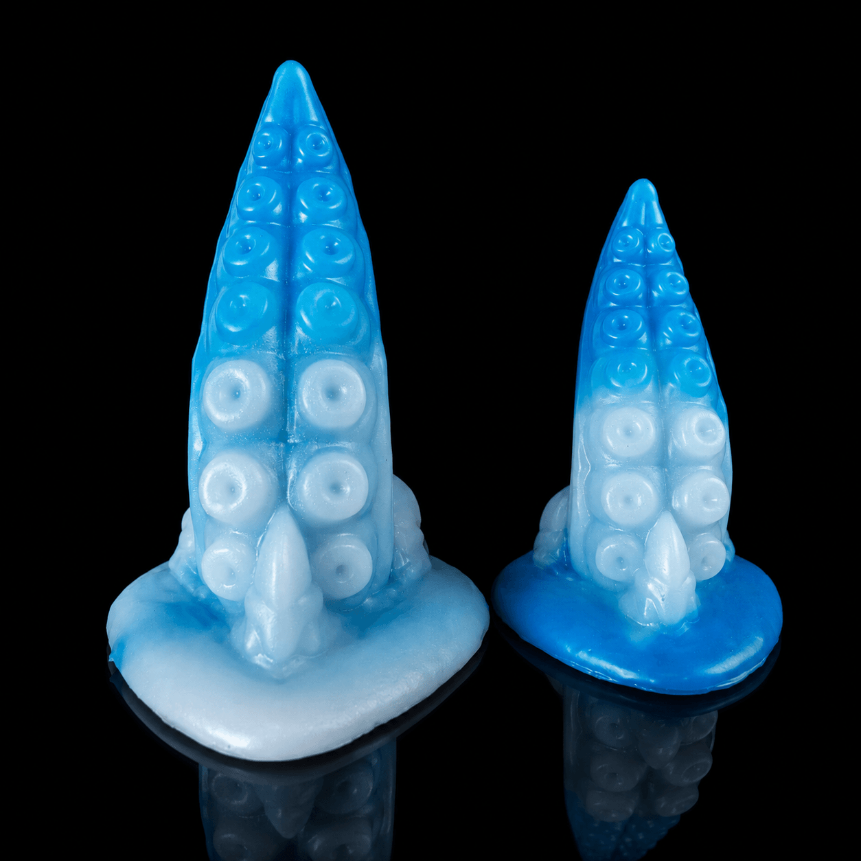 Umibozu tentacle dildo of the Lightless Trench side by side -- Wraithwater colourway -- hand-poured platinum silicone -- Dragon Dildo®